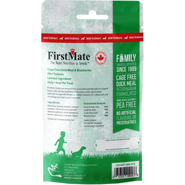 FirstMate Cage Free Duck & Blueberry Mini Trainers Dog Treats, 8 oz For Sale